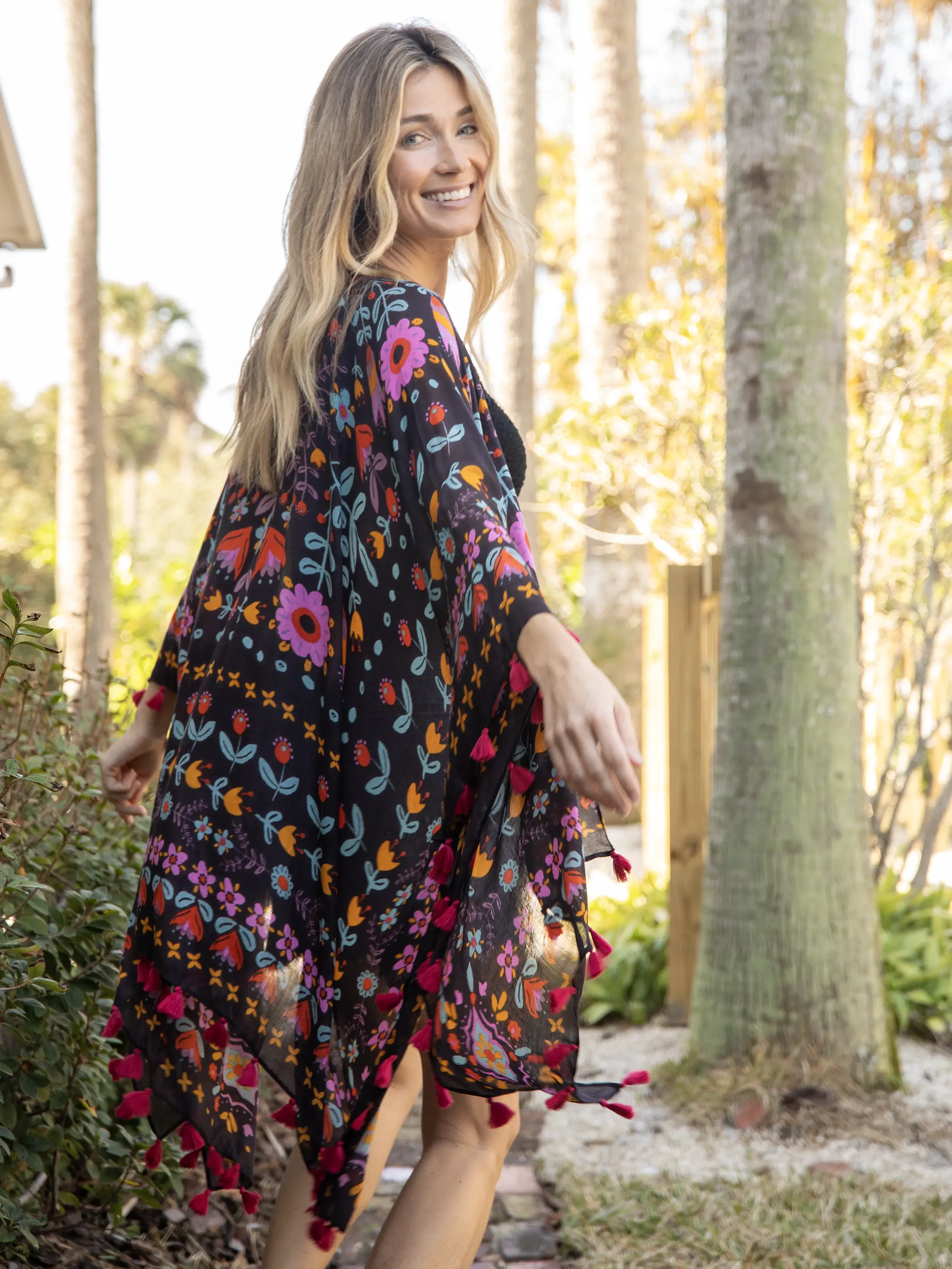 Soleil Tassel Kimono - Charcoal Mandala