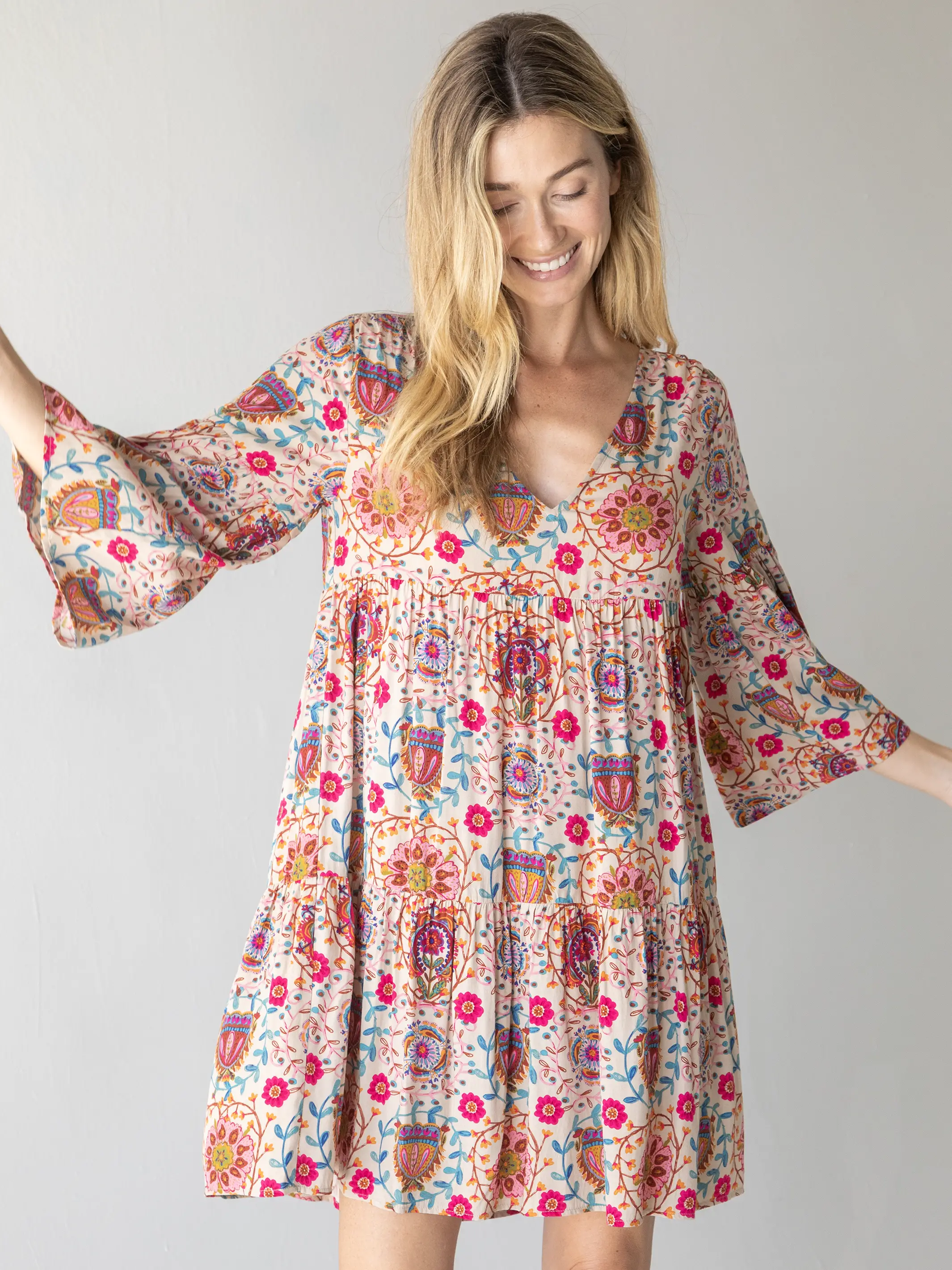 Charlotte Dress - Pink Folk Floral