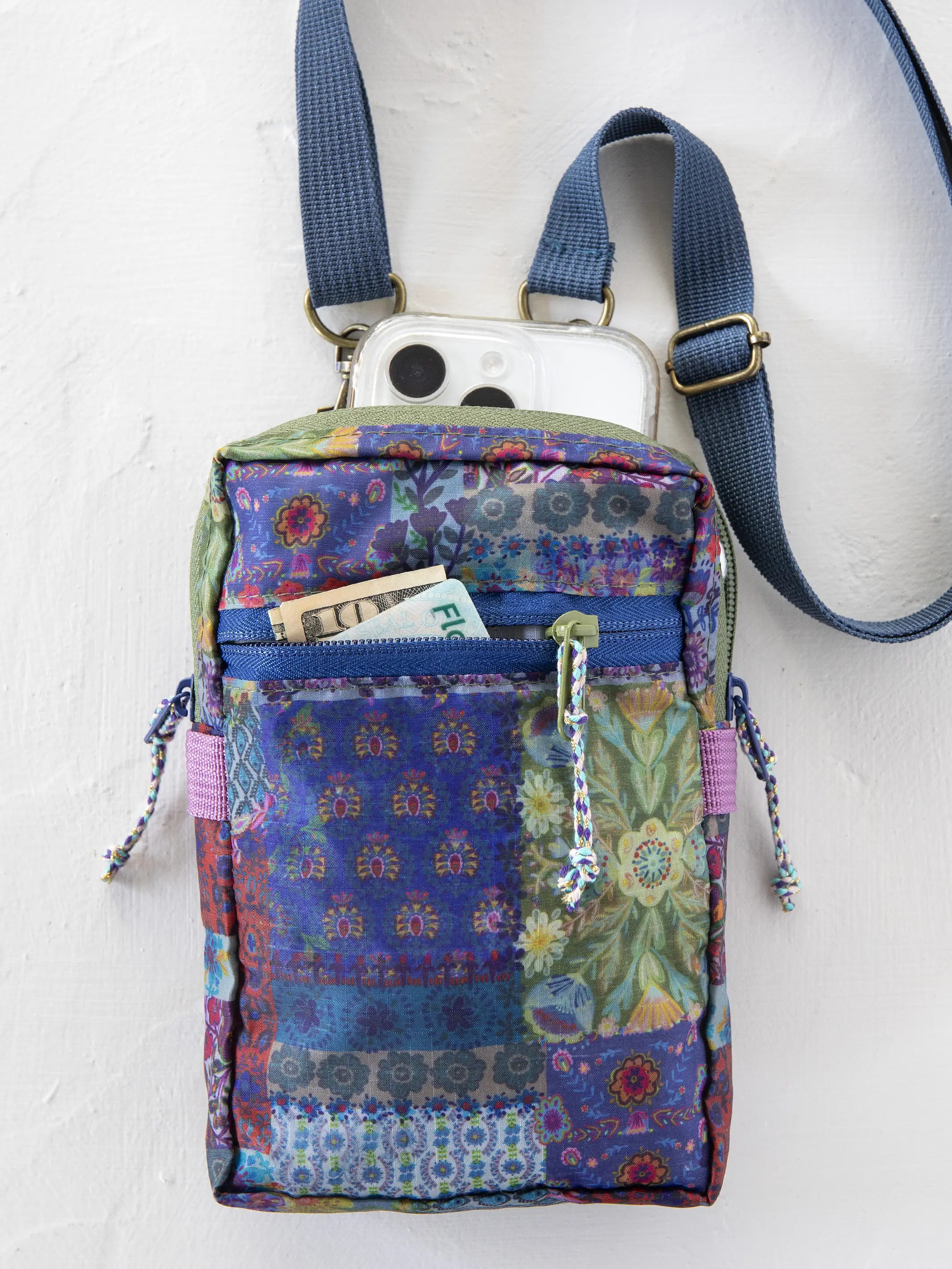 8-in-1 Pocket Crossbody - Blue Patchwork