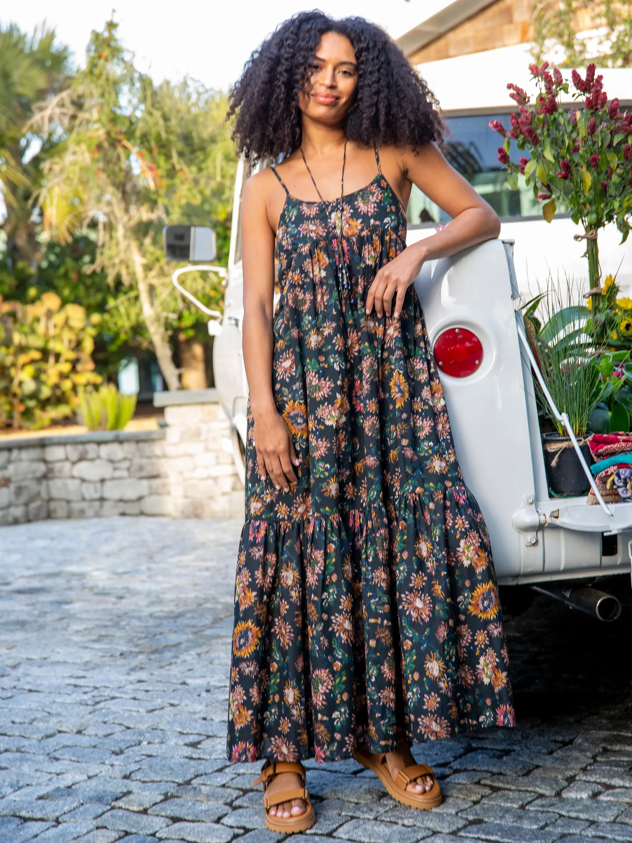 Journey Boho Cotton Maxi Dress - Black Floral