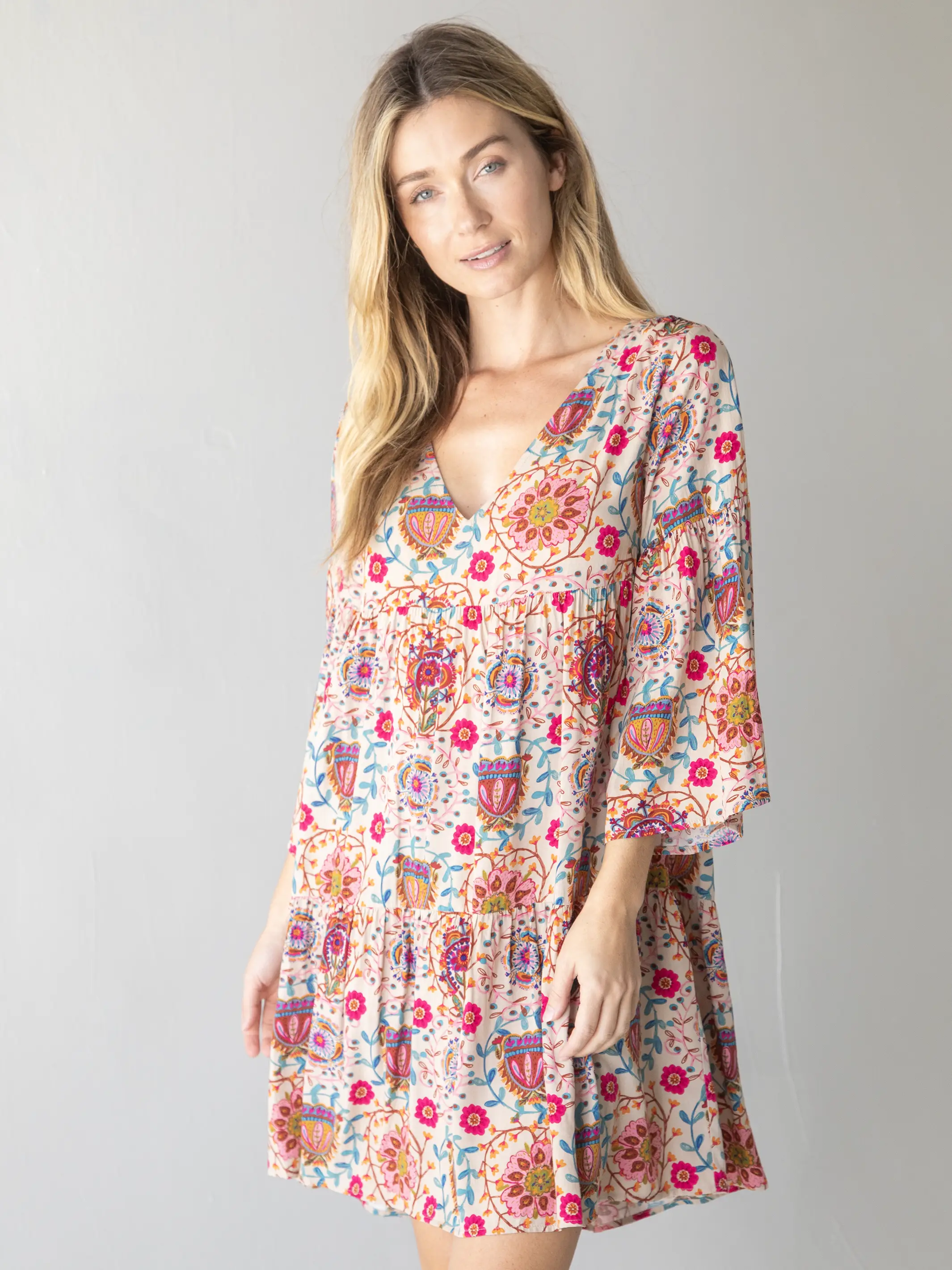 Charlotte Dress - Pink Folk Floral