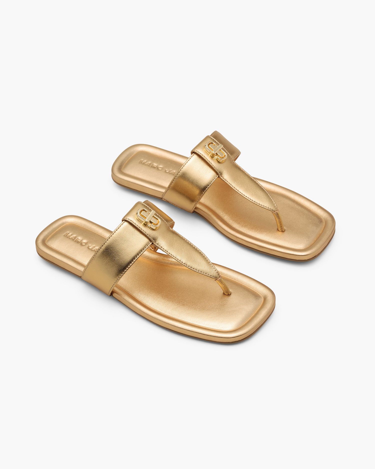 The Metallic Leather Dual T-Strap Sandal | Marc Jacobs Outlet