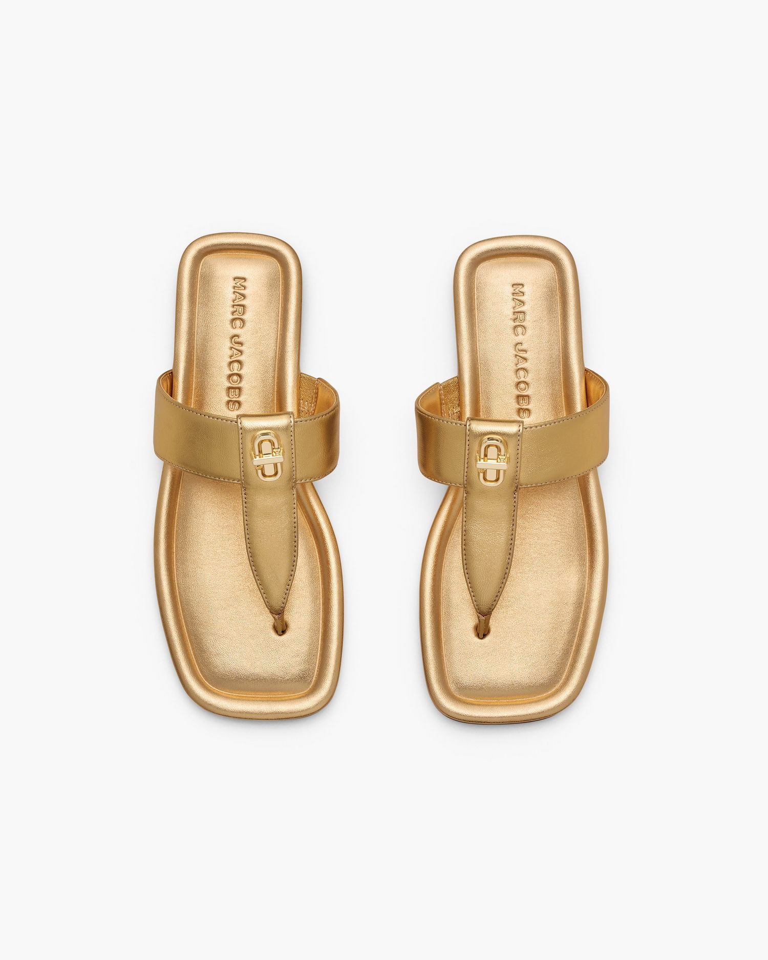 The Metallic Leather Dual T-Strap Sandal | Marc Jacobs Outlet