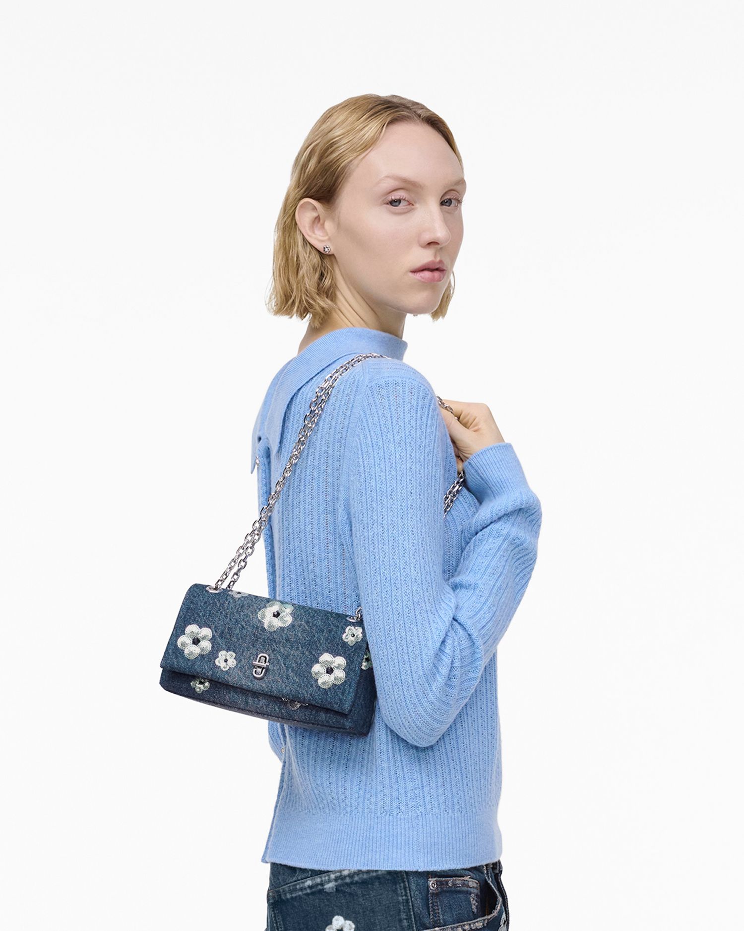 The Sequin Daisy Denim Dual Chain Mini Bag | Marc Jacobs Outlet