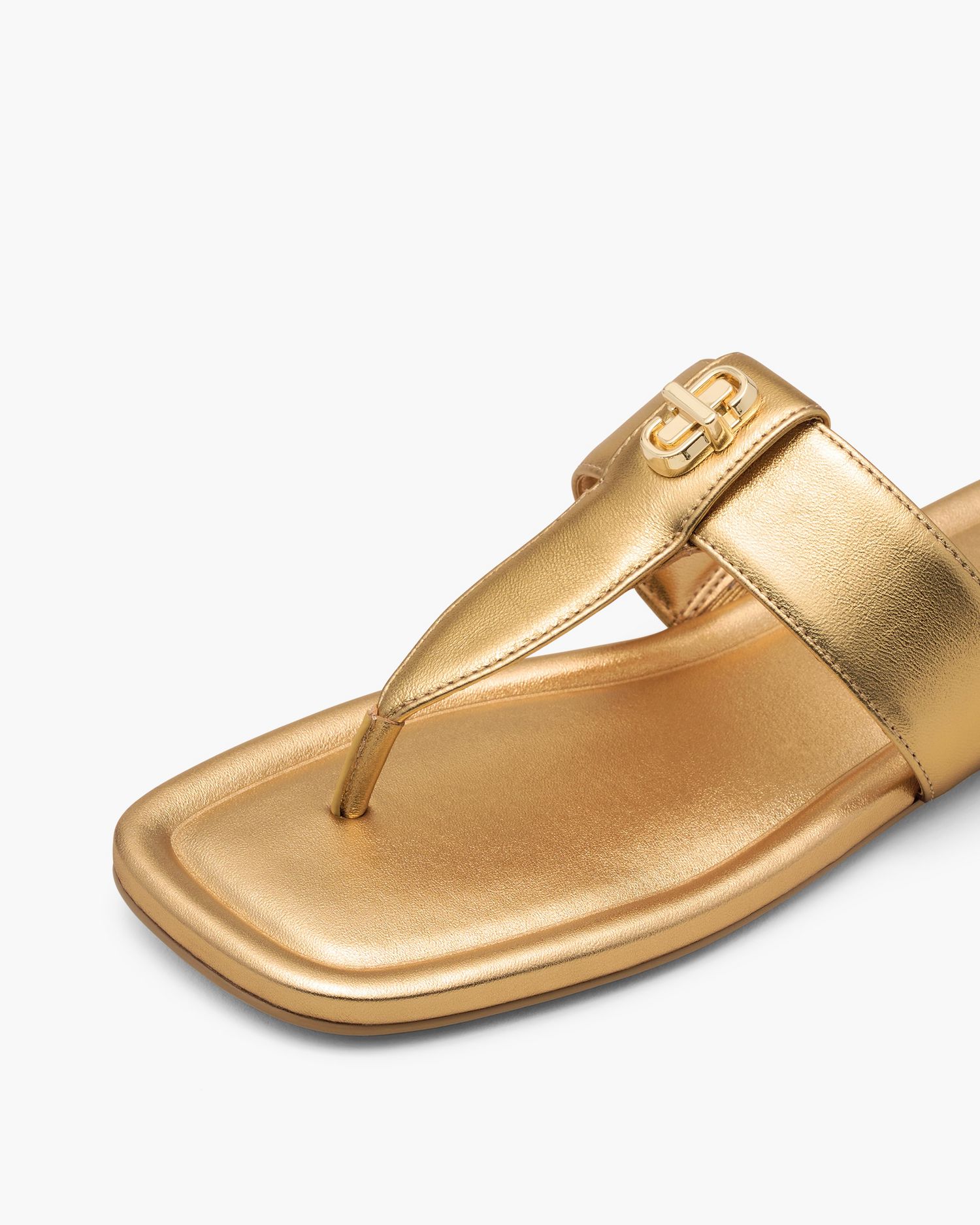 The Metallic Leather Dual T-Strap Sandal | Marc Jacobs Outlet