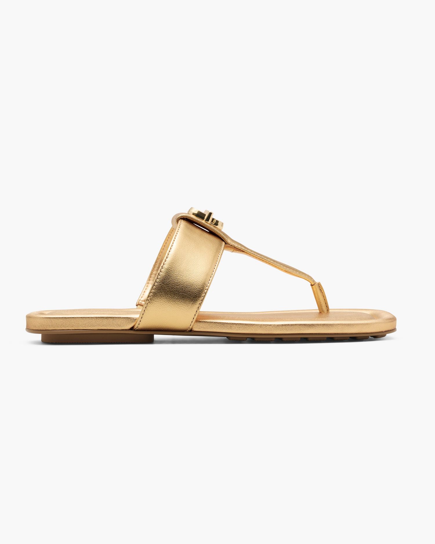 The Metallic Leather Dual T-Strap Sandal | Marc Jacobs Outlet