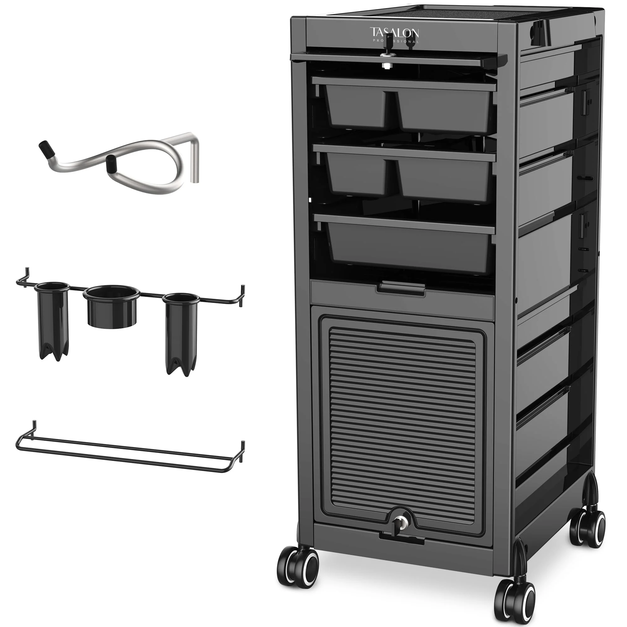 TASALON Lockable Salon Trolley Cart with 6 Drawers
