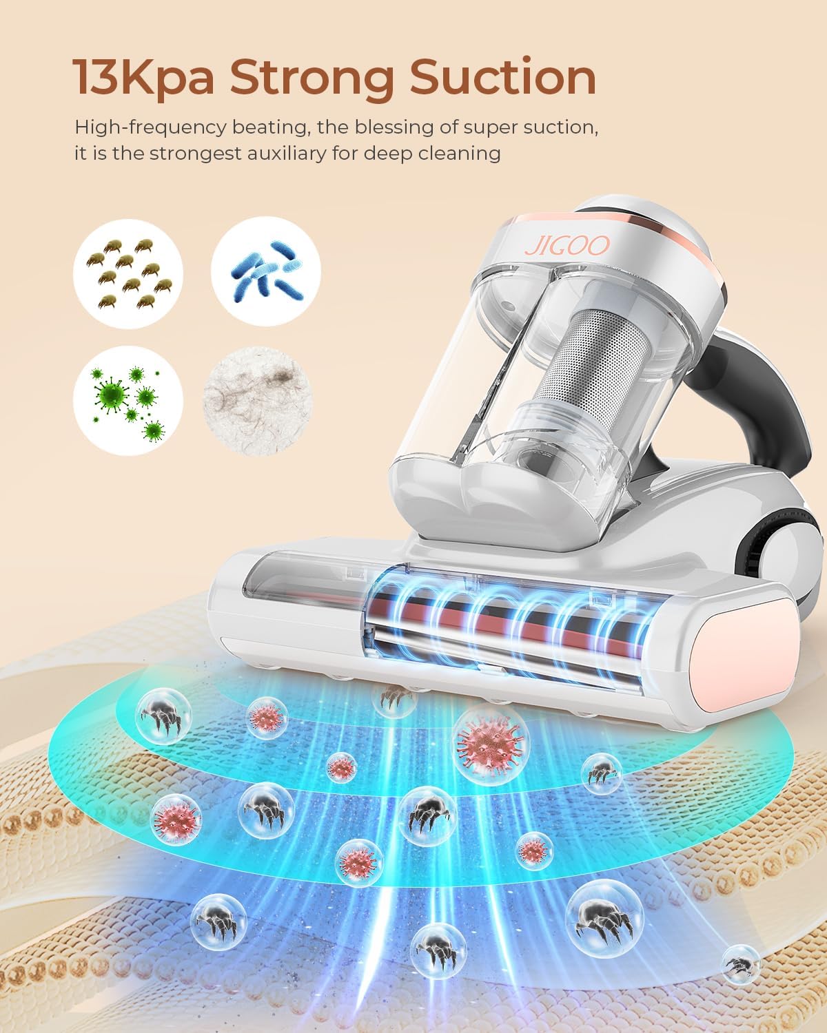 JIGOO Bed Vacuum Cleaner with Dust Sensor, Mattress Vacuum Cleaner