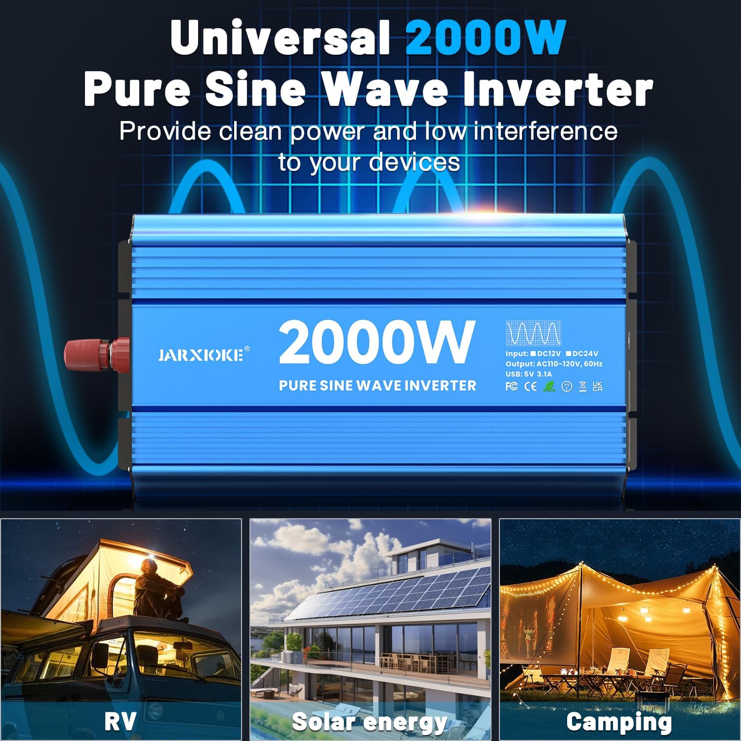 JARXIOKE Watt Pure Sine Wave Power Inverter, for Home