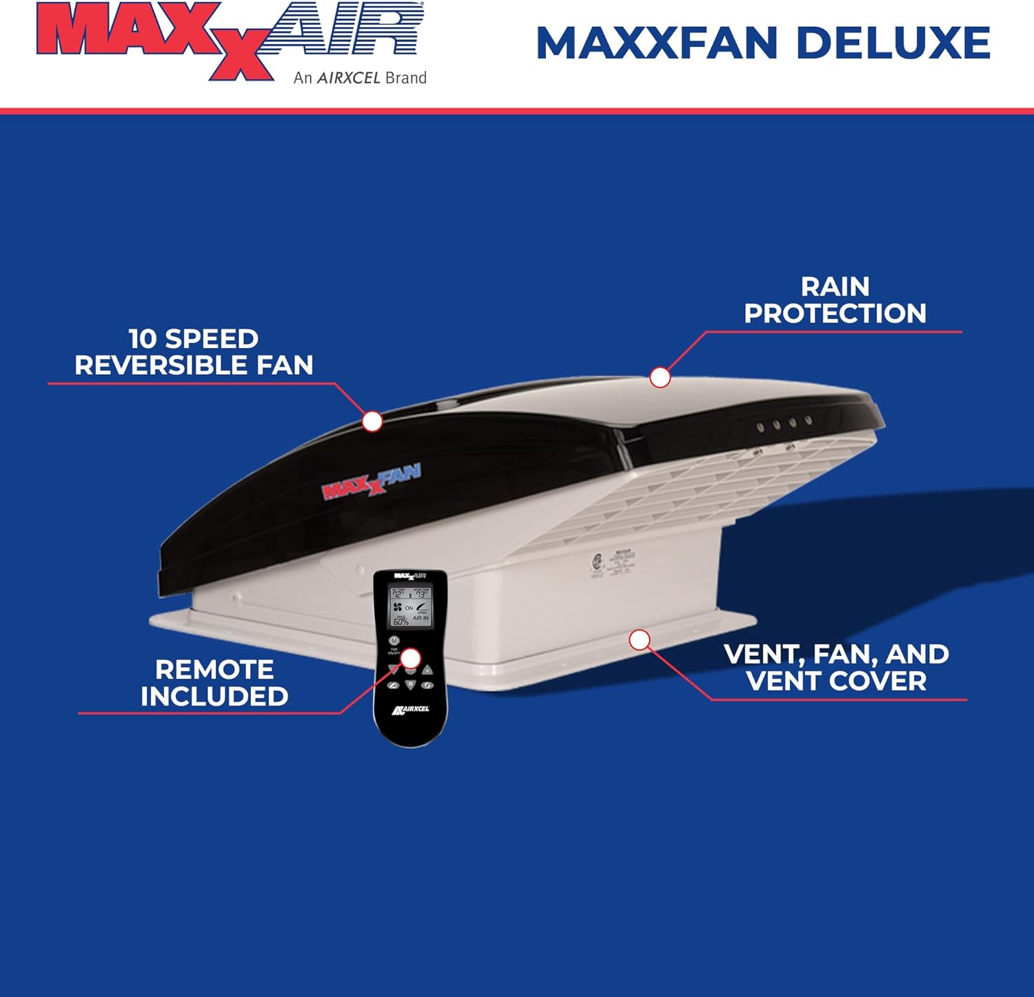 MaxxFan Deluxe with Remote - Smoke, black