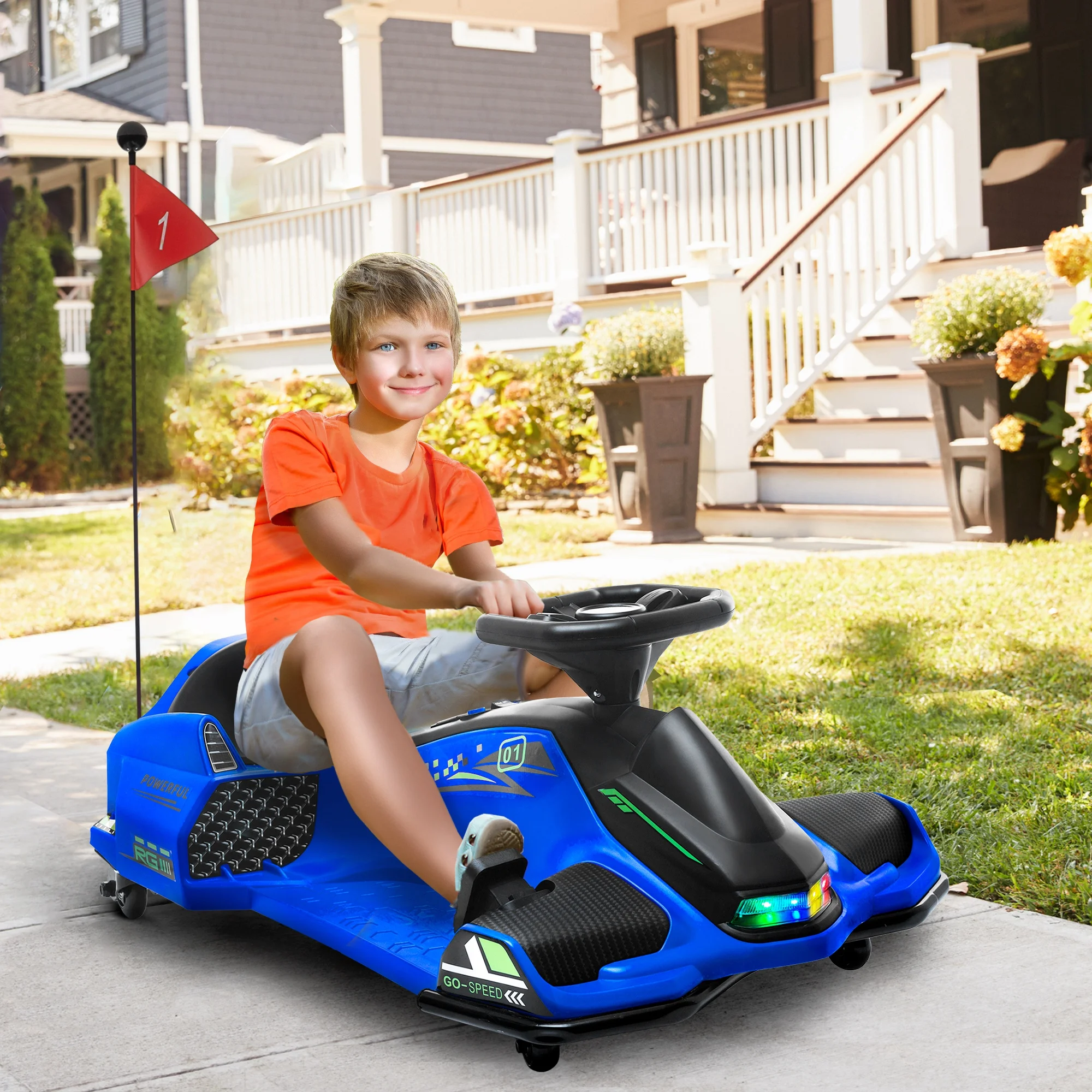 Aosom 12V Electric Drifting Go Kart w/ Slow Start, Music, Lights, Blue