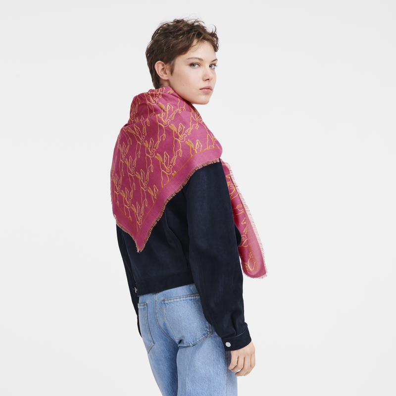Étole Chevaux recto verso<br>Laine mélangée - Hortensia