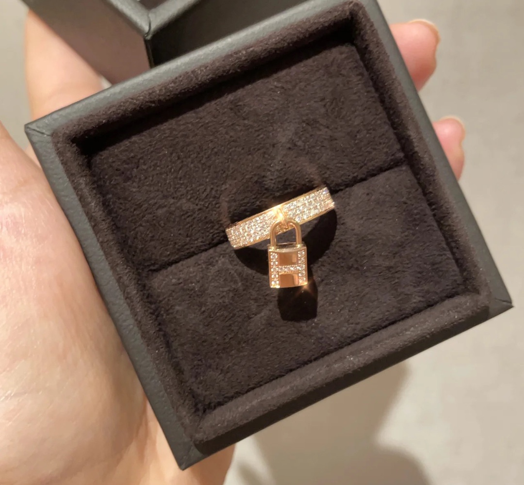 replica Hermes Diamond Paved Lock Ring - H Lin Jewelry