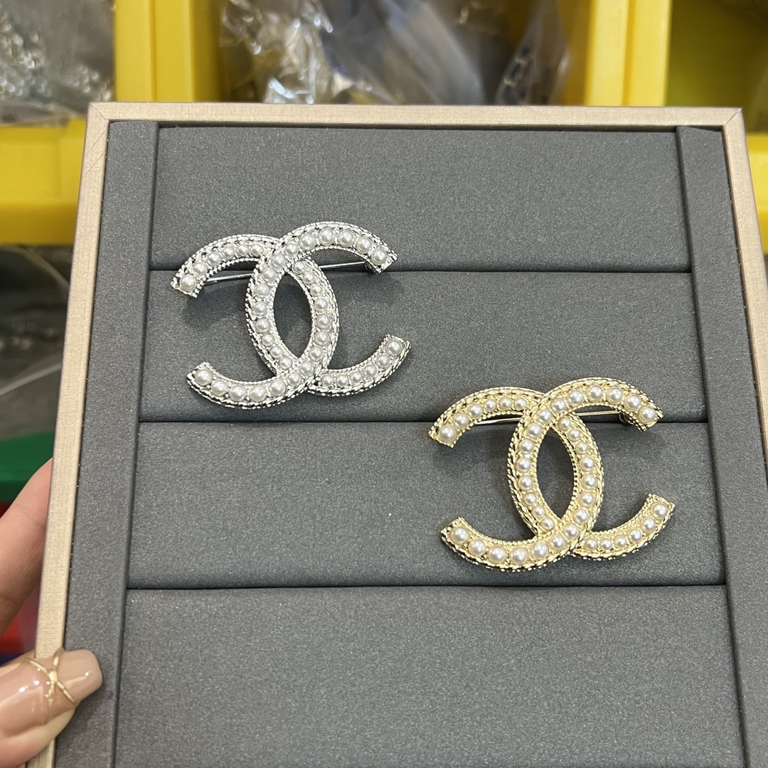 replica Chanel Silver and Gold Pearl Brooch - H Lin Jewelry