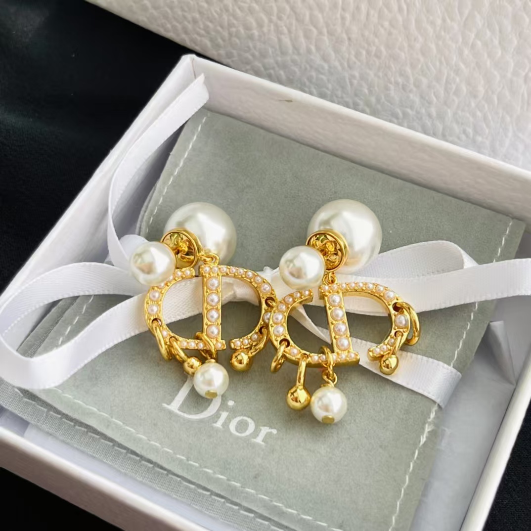 replica Dior Baroque CD Paved Pearl Earrings - H Lin Jewelry