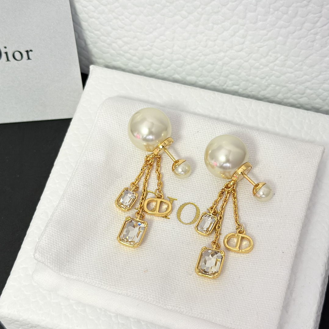 replica Dior Three Chain Tassel Pearl Earrings - H Lin Jewelry