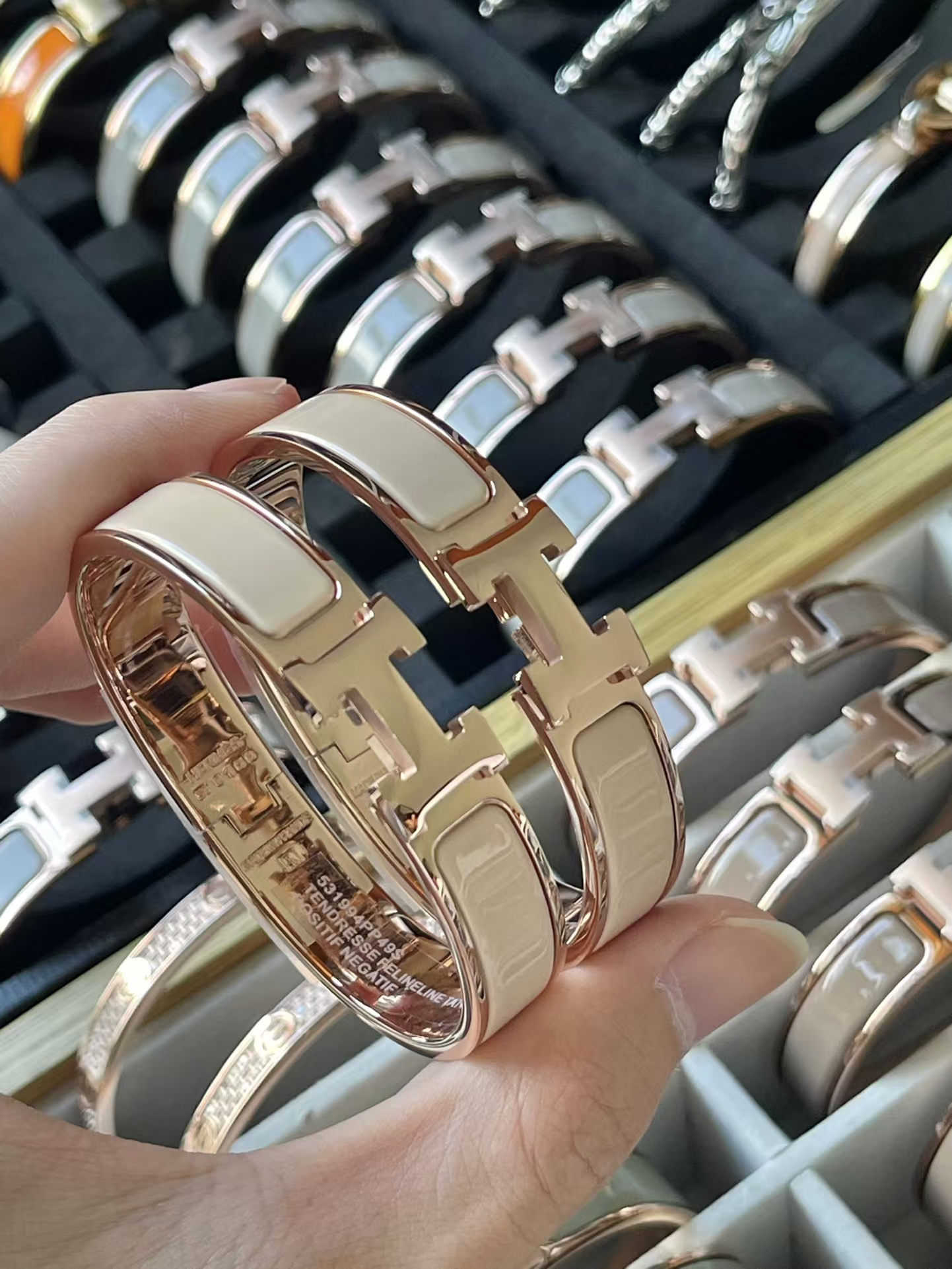 replica Hermes Wide H Enamel Bracelet Bangle - H Lin Jewelry