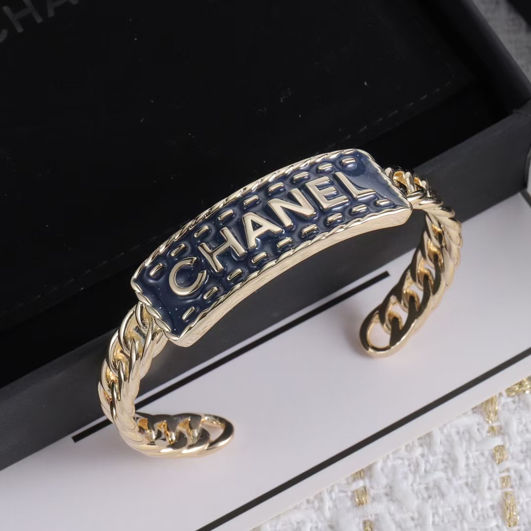 replica Chanel Letters Denim Open Cuff Bangle Bracelet - H Lin Jewelry