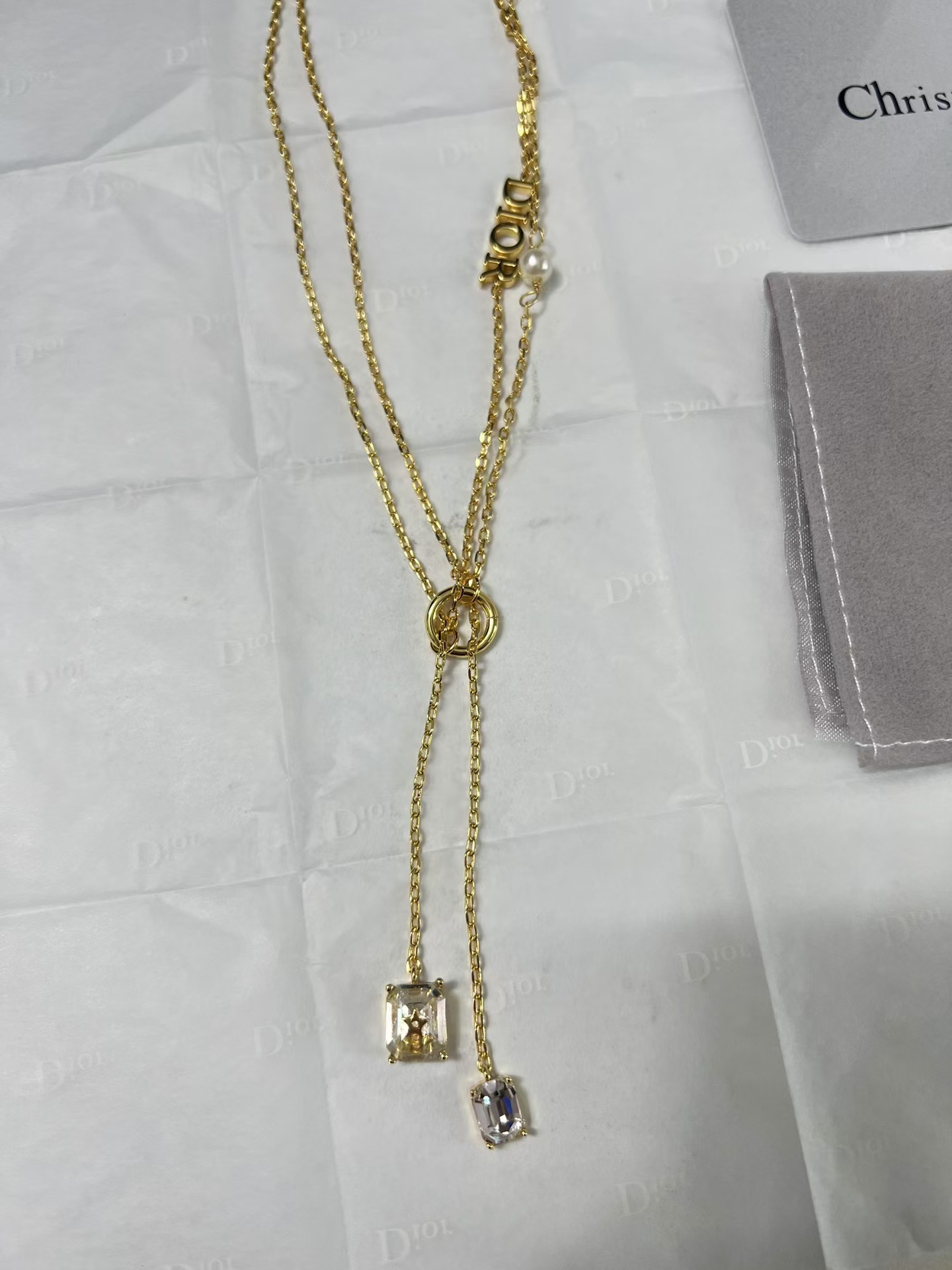 replica Dior Two Layered Two String Diamond Pendant Drop Y Necklace - H Lin Jewelry
