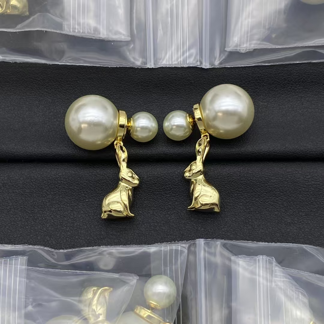 replica Dior Pearl Earrings with Rabbit Dangle - H Lin Jewelry