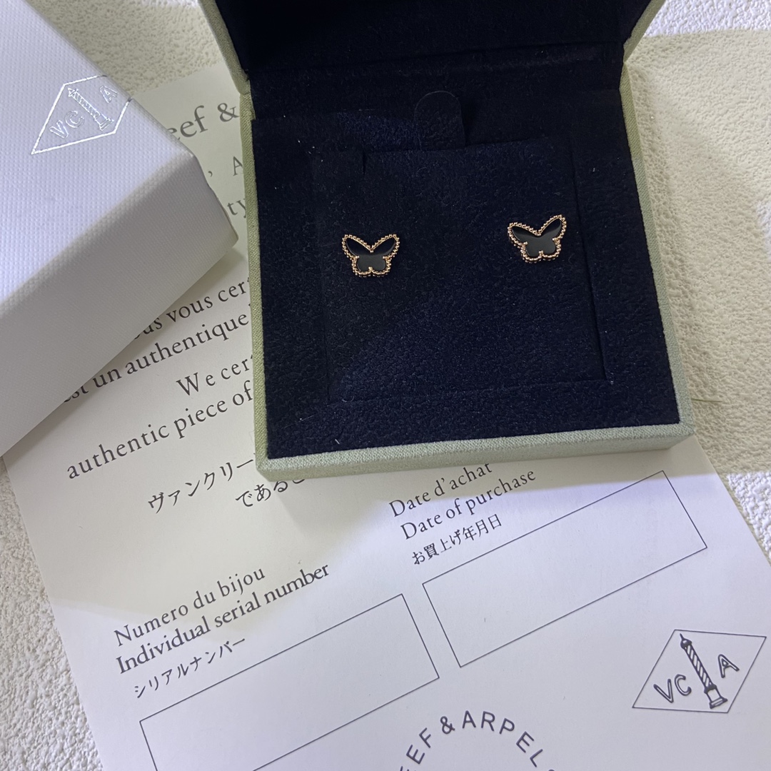 replica Van Cleef & Arpels Mini Black Butterfly Stud Earrings - H Lin Jewelry