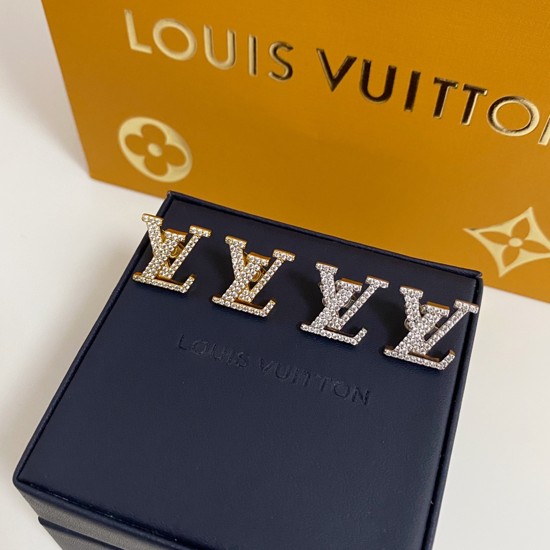 replica Louis Vuitton Diamond Paved LV Monogram Stud Earrings - H Lin Jewelry