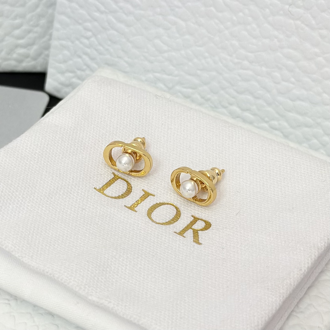 replica Dior Pearl Paved CD Stud Earrings - H Lin Jewelry