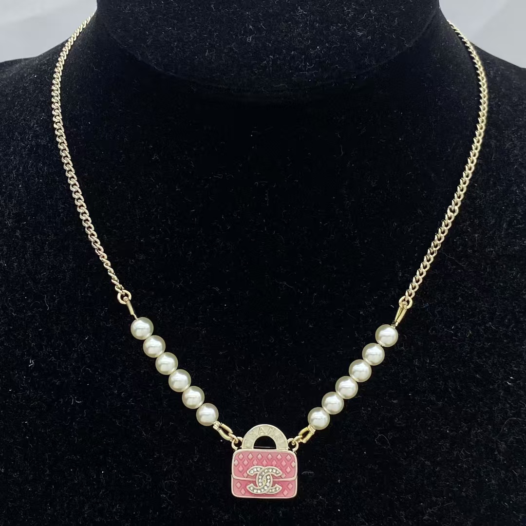 replica Chanel Bag Pendant Pearl Chain Necklace - H Lin Jewelry