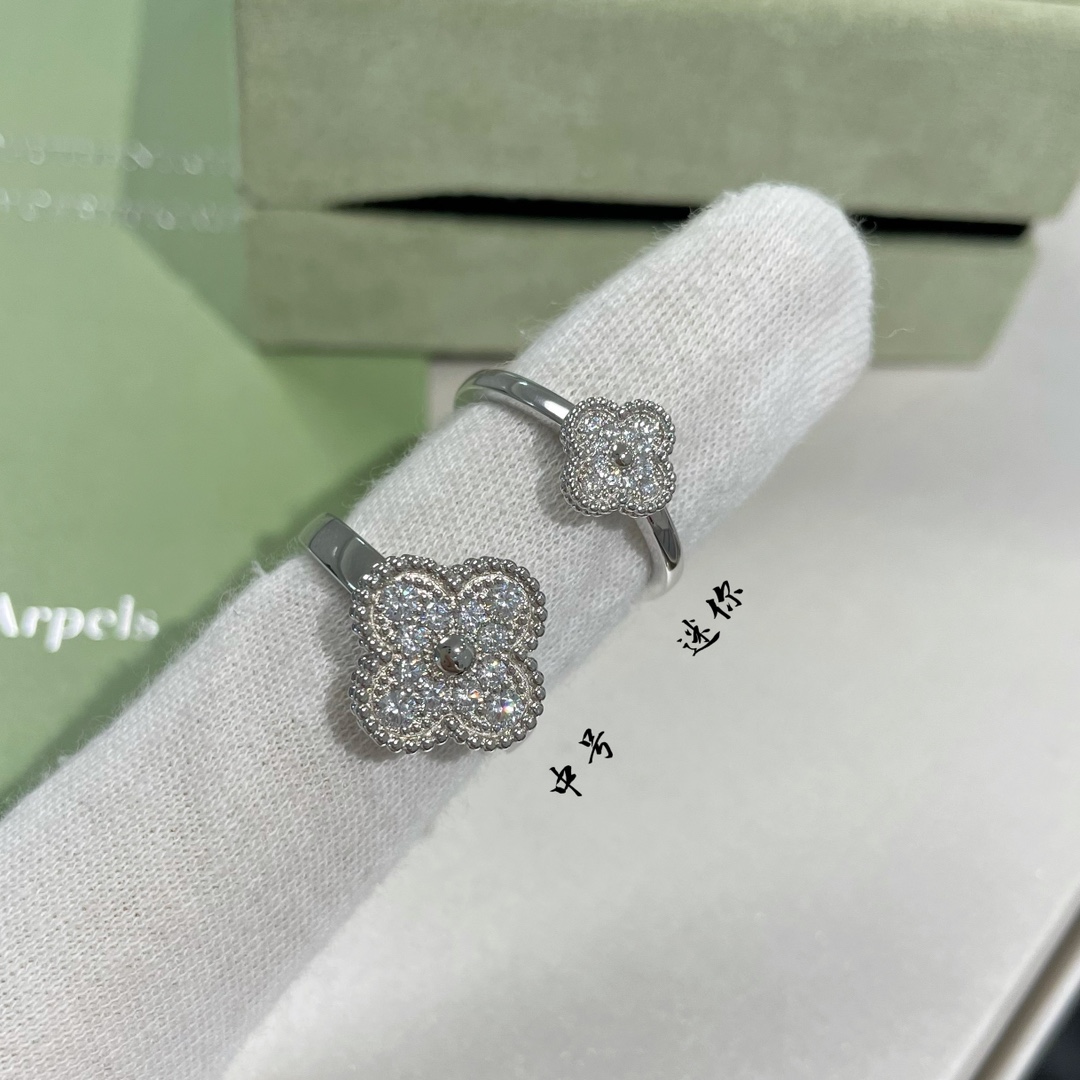 replica Van Cleef & Arpels Full Diamond Mini & Medium Vintage Alhambra Ring - H Lin Jewelry