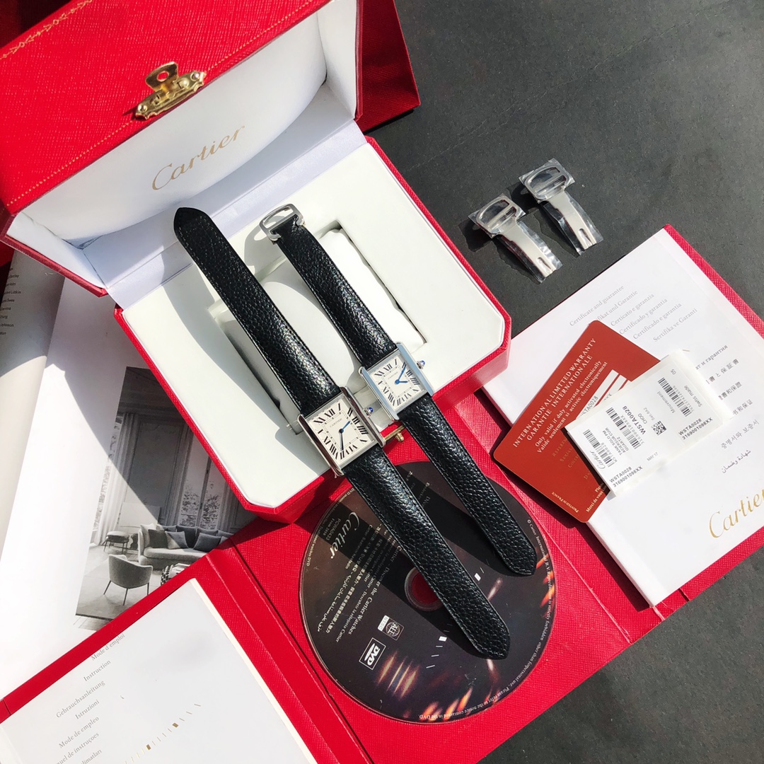 replica Cartier Classic Tank Series Calf Leather Strap Women Watch - H Lin Jewelry