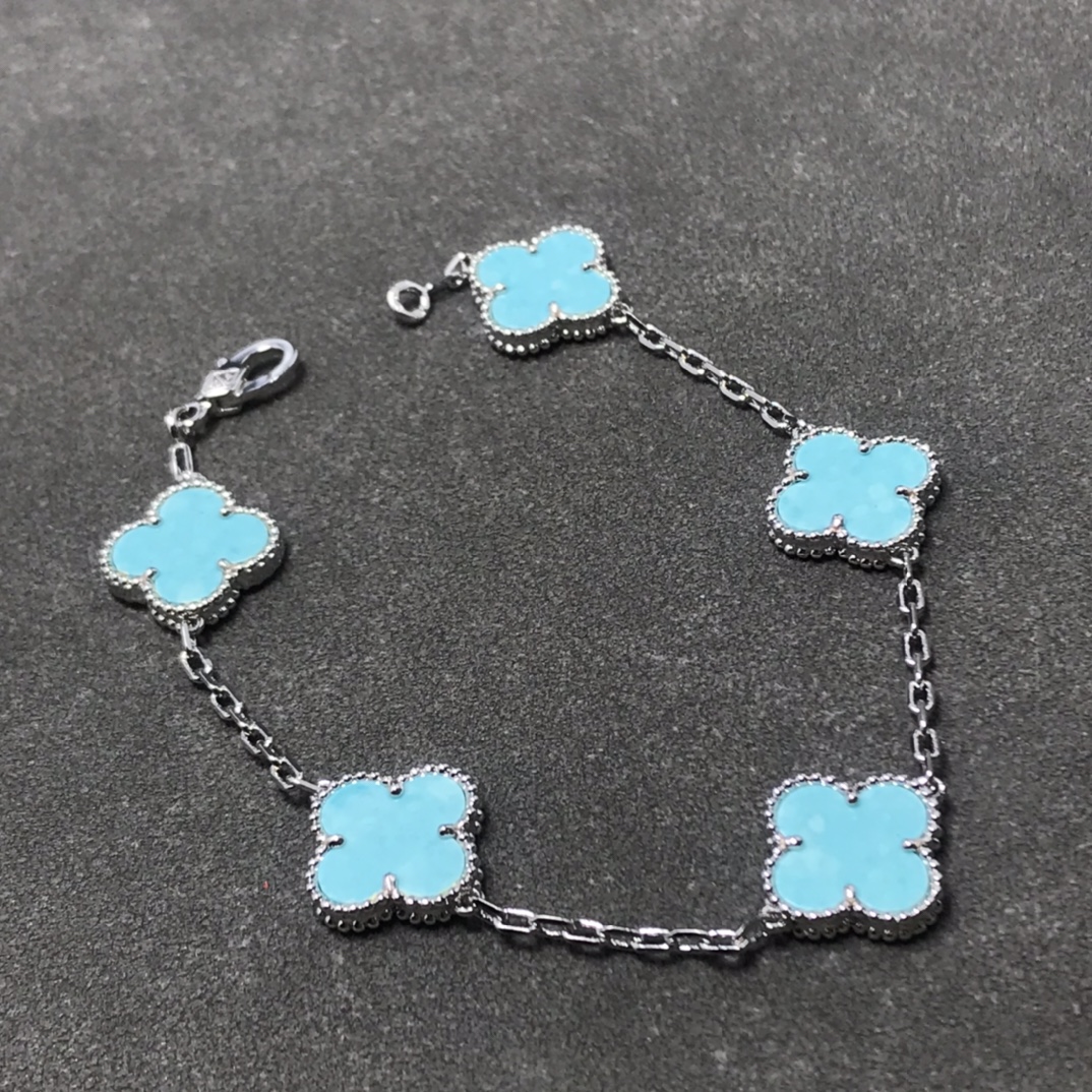 replica Van Cleef & Arpels Blue Turquoise Vintage Alhambra Clover Earrings Bracelet Necklace - H Lin Jewelry