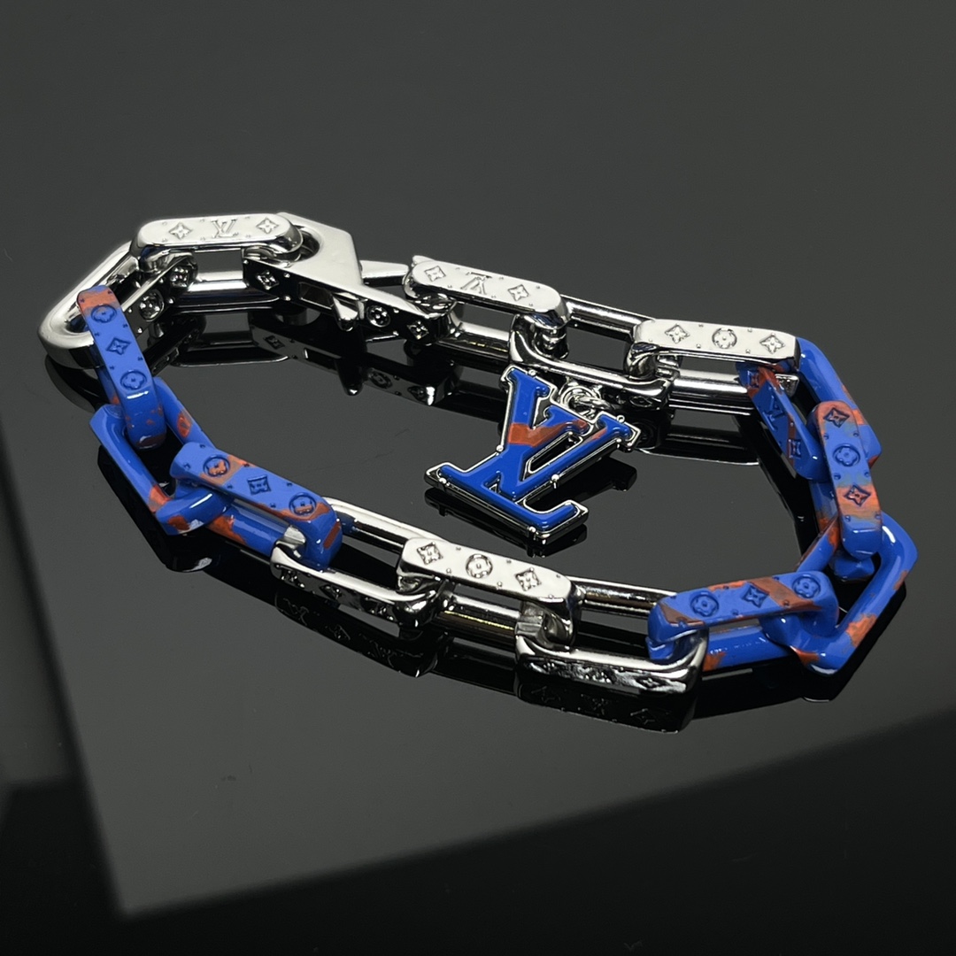replica Louis Vuitton Blue Silver Mixed Color Men's Monogram Bracelet - H Lin Jewelry
