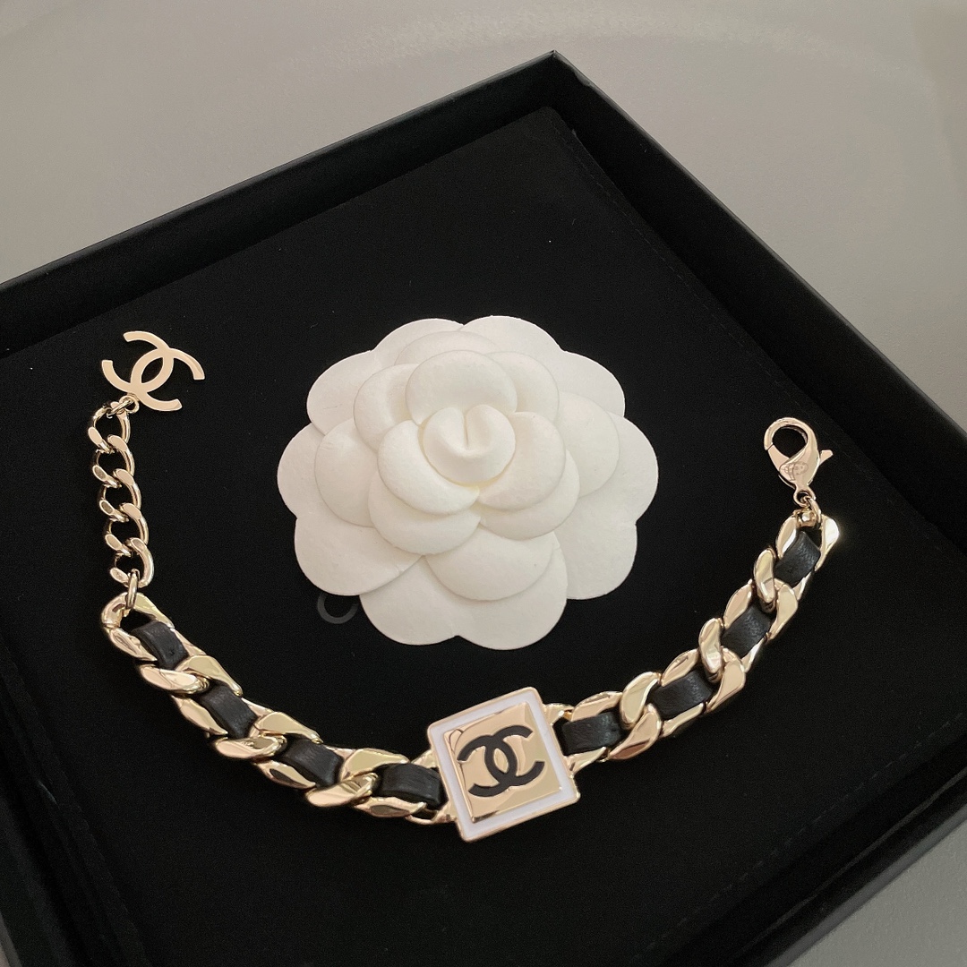 replica Chanel Leather Gold Chain Bracelet Choker Necklace - H Lin Jewelry