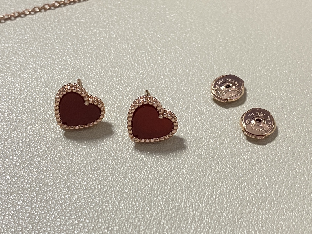 replica Van Cleef & Arpels Rose Gold Red Sweet Heart Earrings Bracelet Necklace - H Lin Jewelry