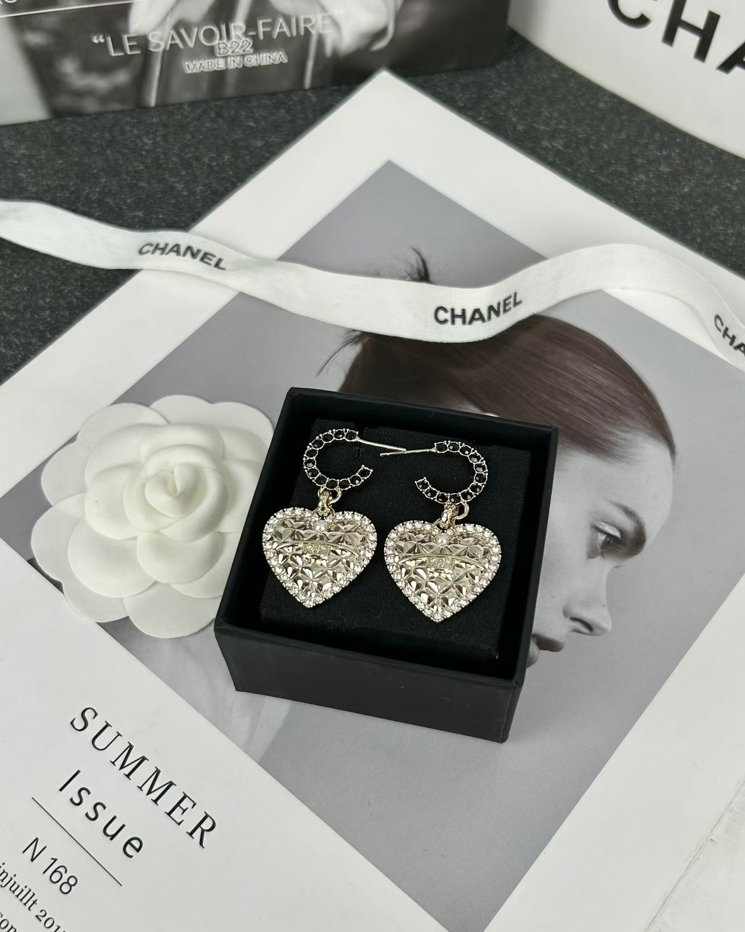 replica Chanel Hoop with Heart Dangle Earrings - H Lin Jewelry