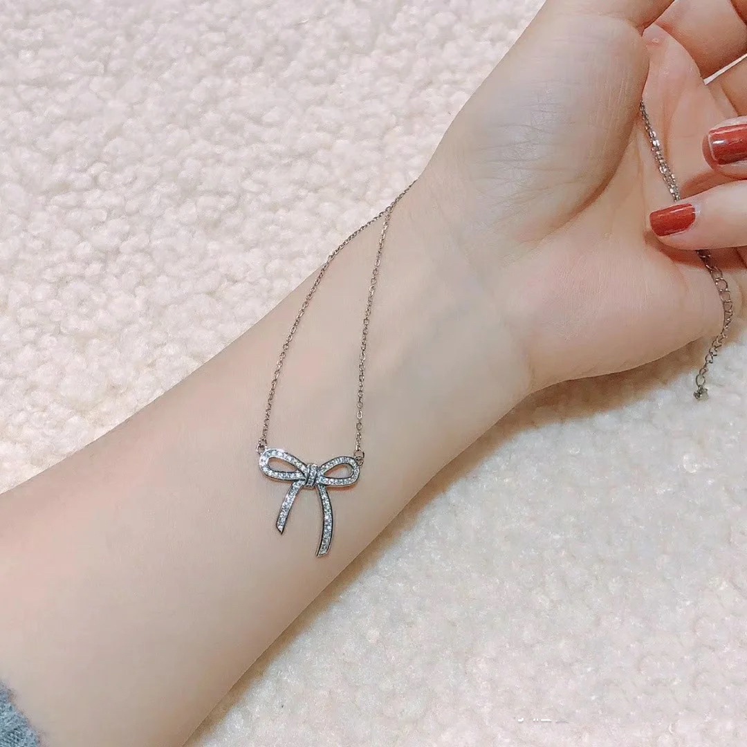 replica Tiffany Large Full Diamond Bow Pendant Necklace - H Lin Jewelry