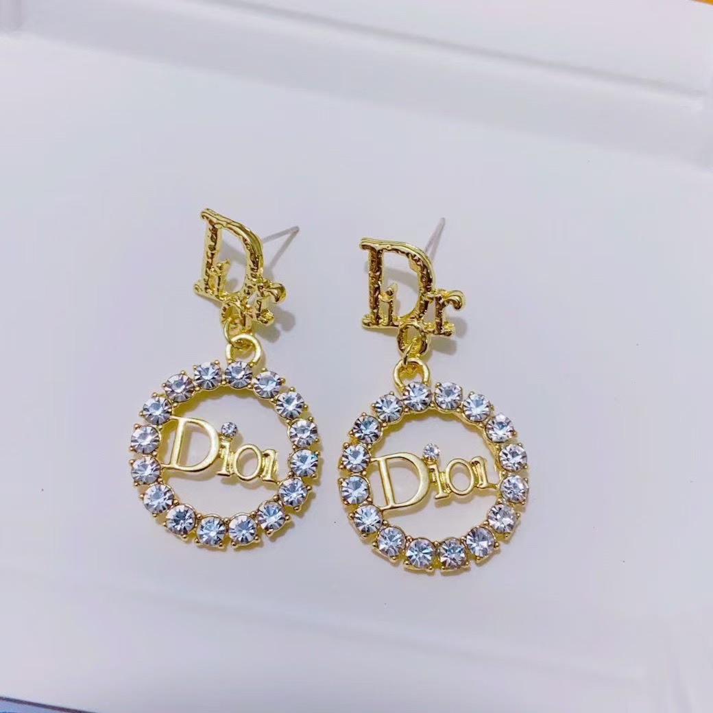 replica Dior Diamond Paved Round CD Earrings - H Lin Jewelry