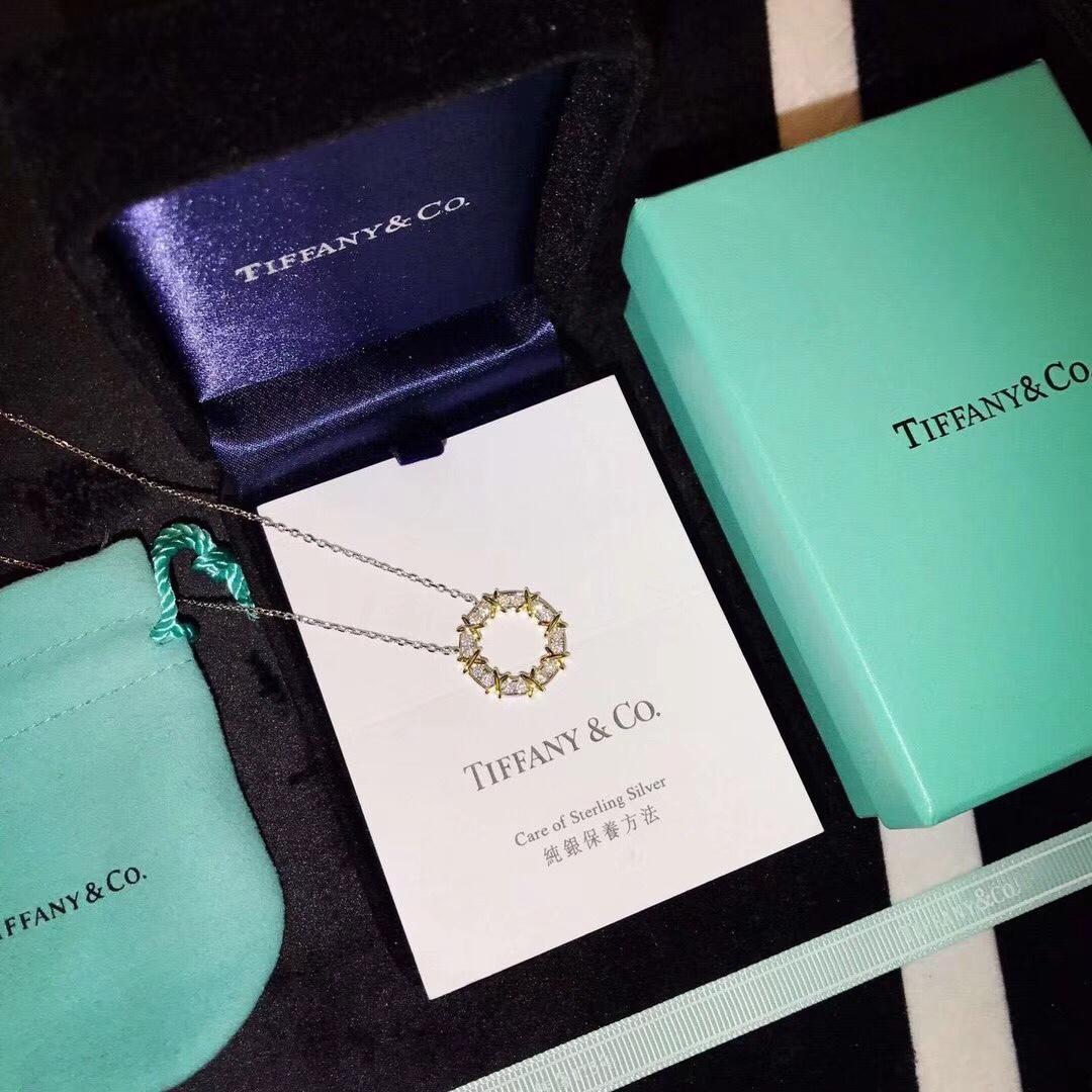 replica Tiffany Mixed Metal Color Cross Round Pendant Necklace - H Lin Jewelry