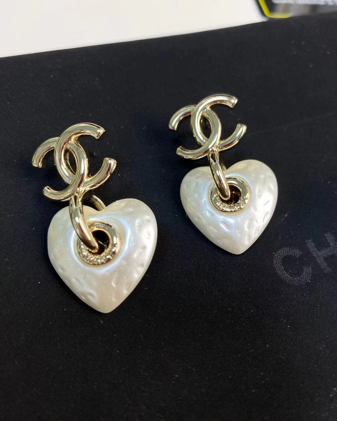 replica Chanel White Love Heart Double C Earrings - H Lin Jewelry