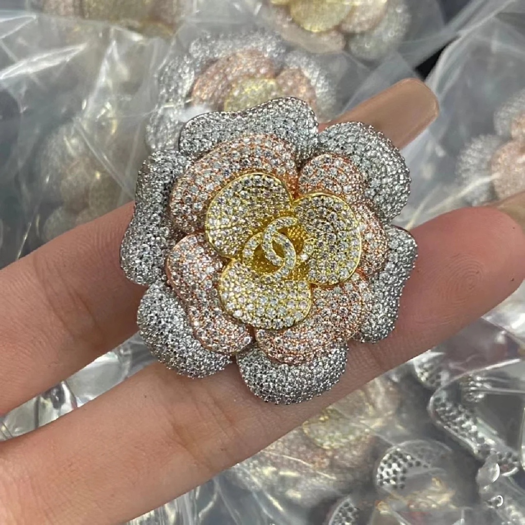 replica Chanel Full Diamond Paved Camellia Flower Brooch - H Lin Jewelry