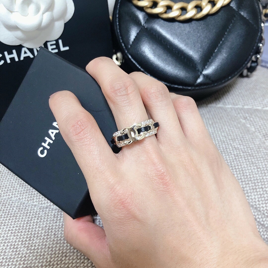 replica Chanel Black Leather Coco Ring - H Lin Jewelry