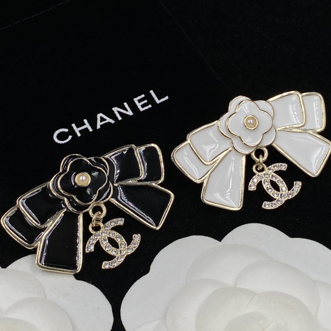 replica Chanel Camellia Black White Enamel Bow Brooch - H Lin Jewelry