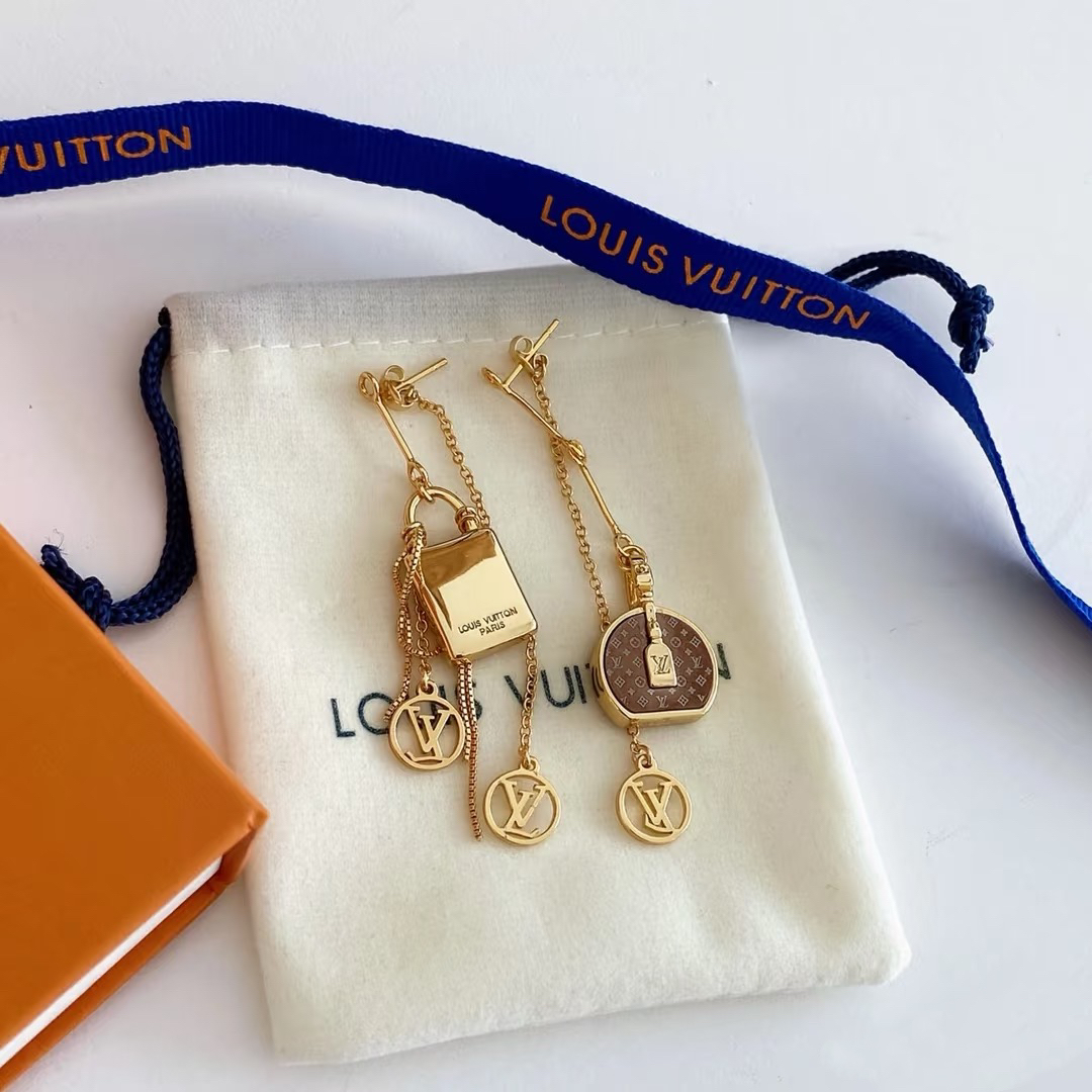 replica Louis Vuitton Asymmetric Lock and Handbag Tassel Earrings - H Lin Jewelry