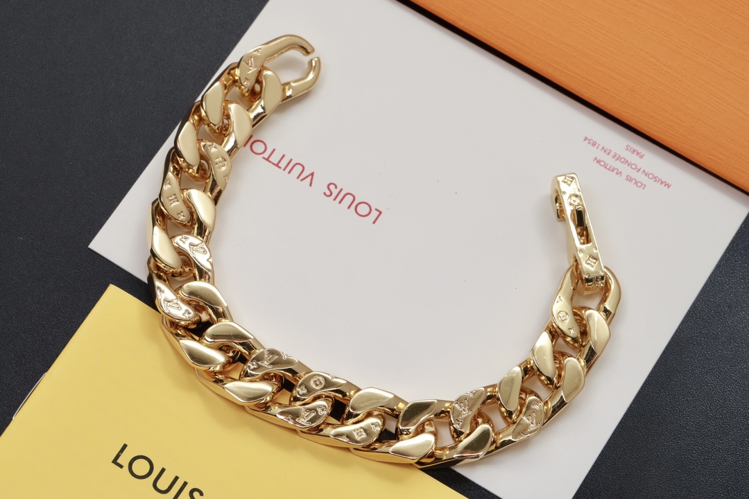 replica Louis Vuitton Golden Cuban Chain Bracelet Men - H Lin Jewelry