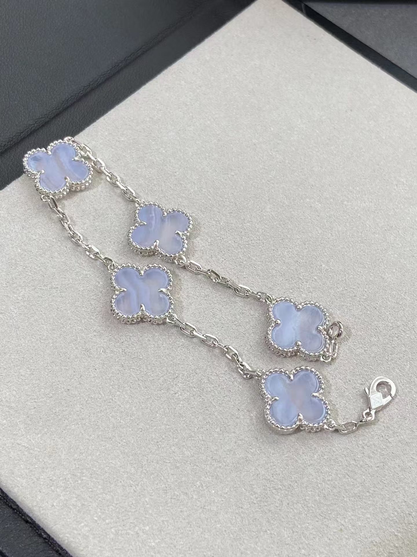 replica Van Cleef & Arpels Blue Chalcedony Vintage Alhambra Bracelet 5 Motifs - H Lin Jewelry