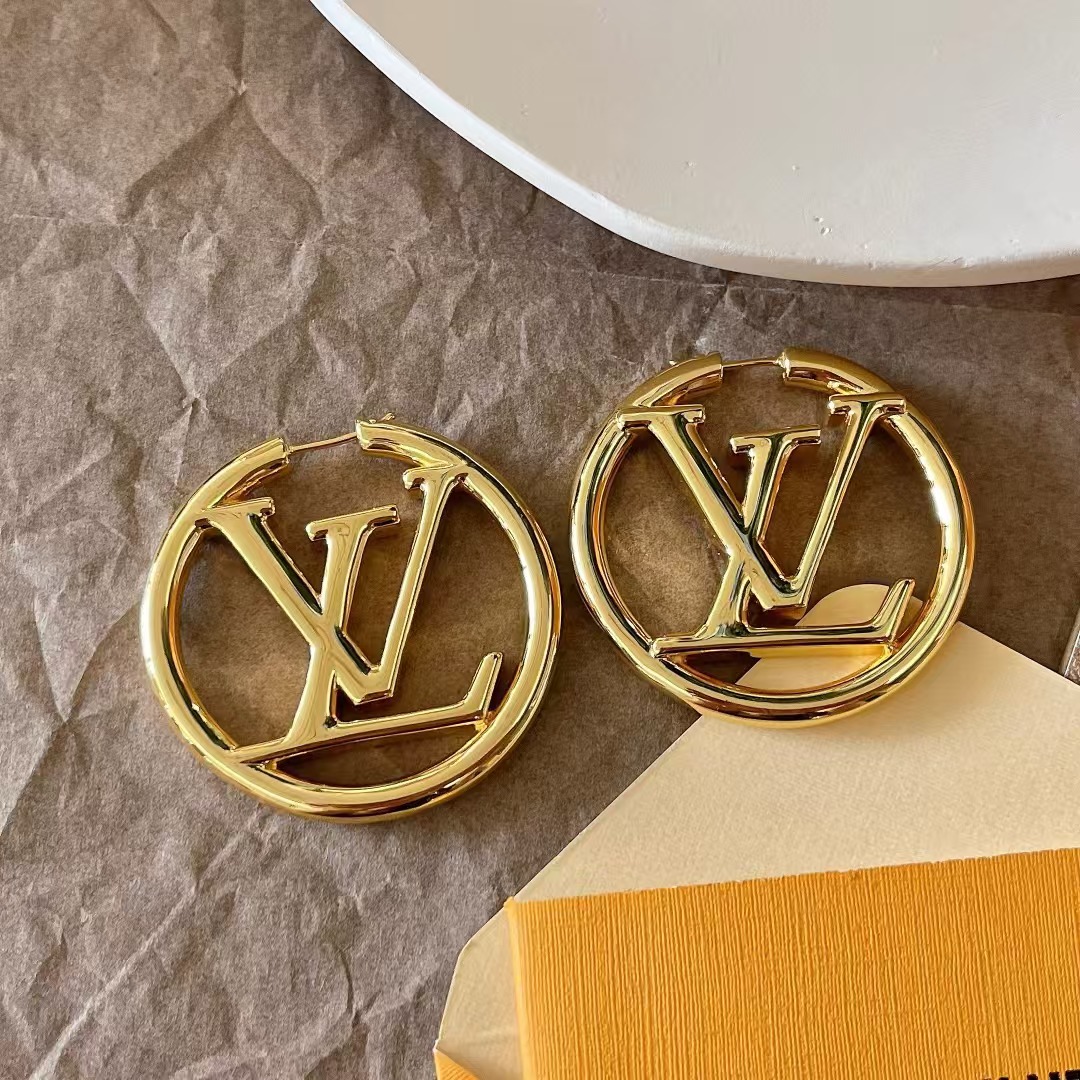 replica Louis Vuitton Large Hollow Round LV Letter Earrings - H Lin Jewelry