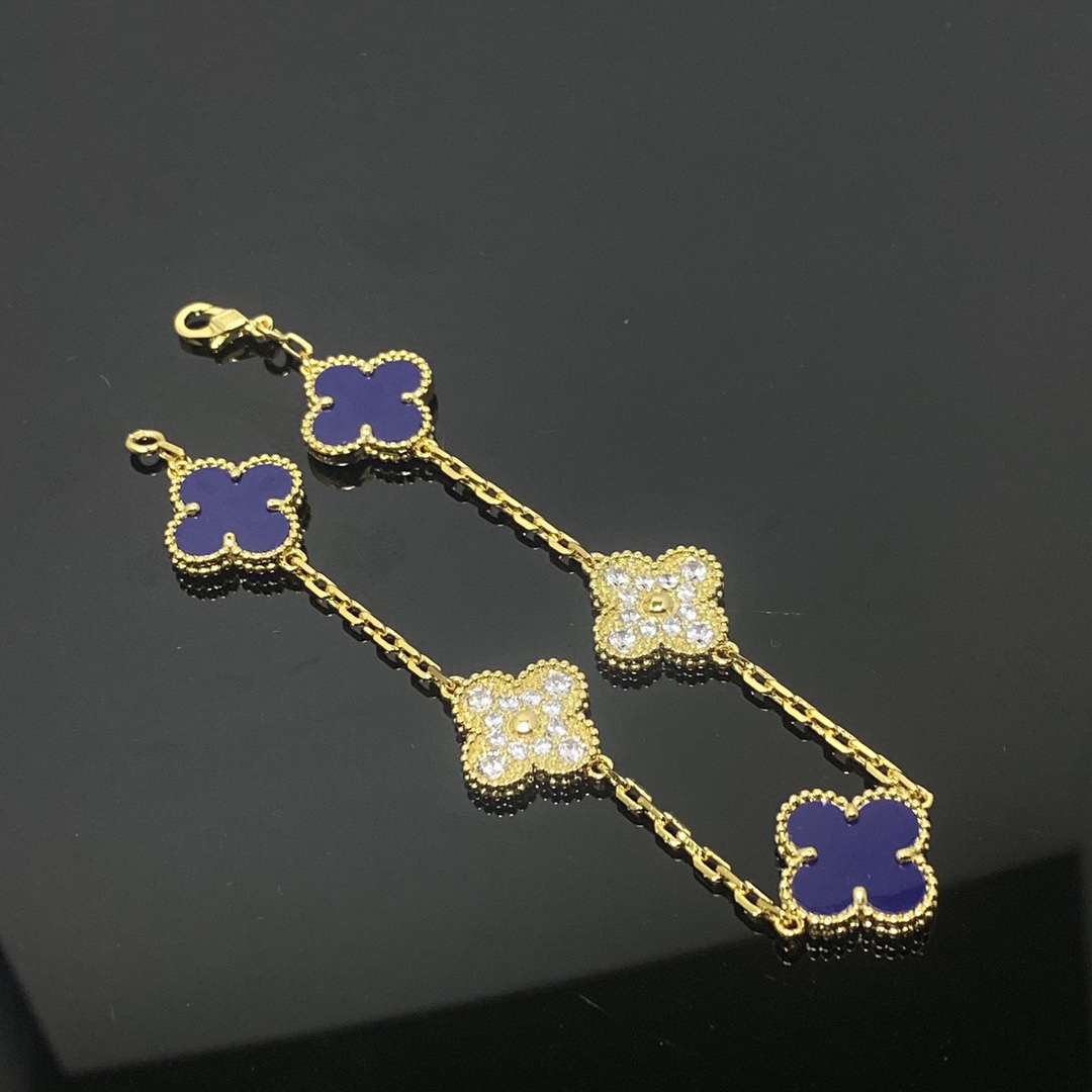 replica Van Cleef & Arpels Lapis Lazuli Vintage Alhambra Bracelet, 5 Motifs - H Lin Jewelry