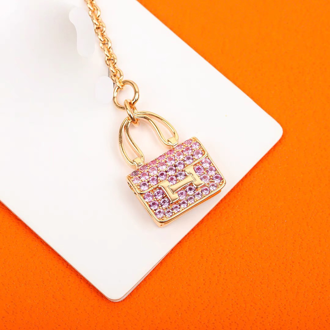 replica Hermes Pink Diamond H Bag Bracelet - H Lin Jewelry