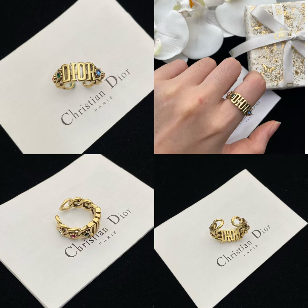 replica Dior Letters Color Gem Paved Open Ring - H Lin Jewelry