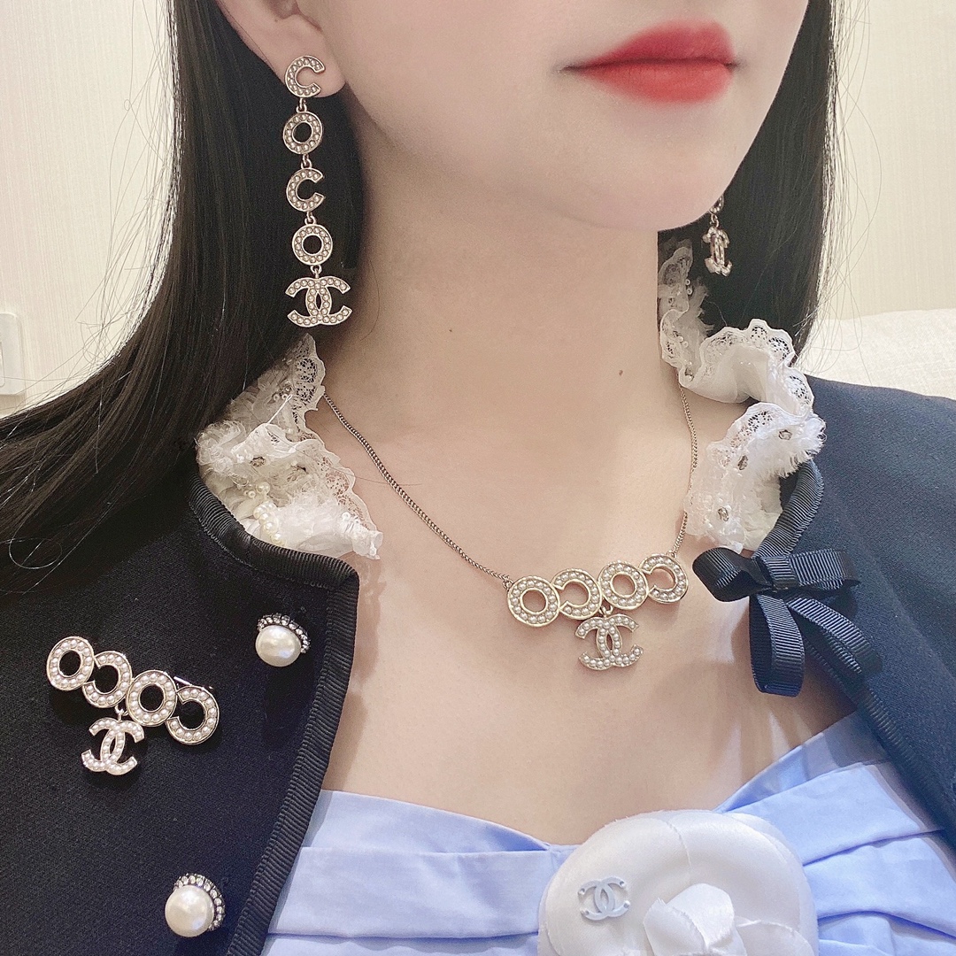 replica Coco Chanel Brooch Earrings Necklace - H Lin Jewelry